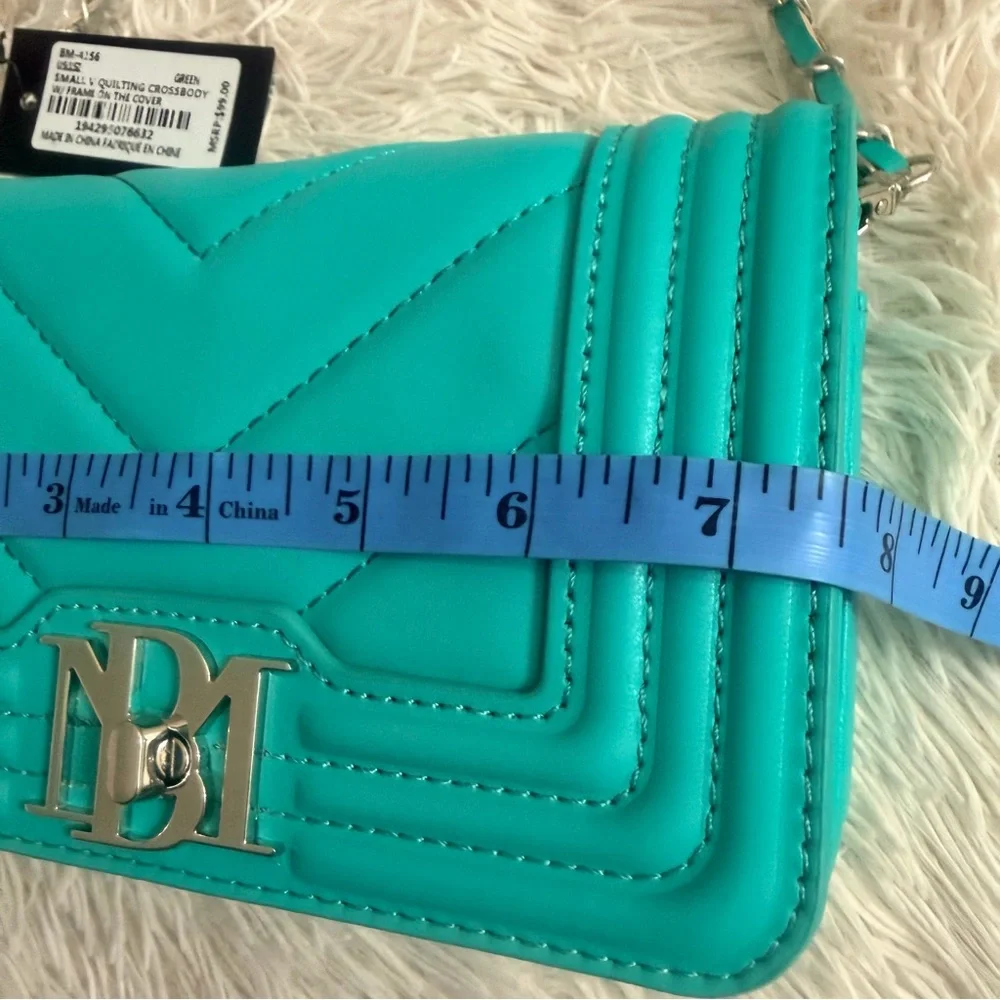 Badgley Mischka Small Chevron Quilted Crossbody Bag In Green Teal - NWT